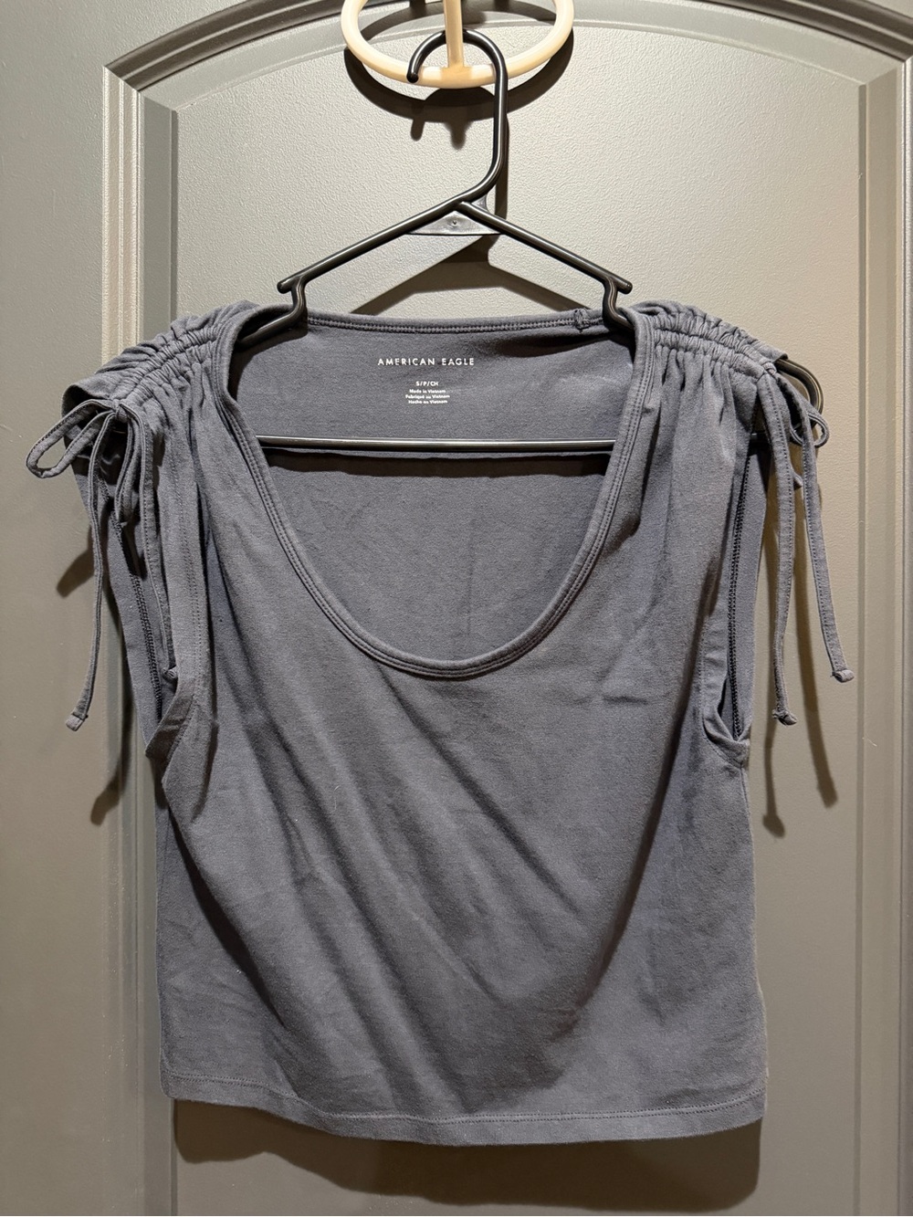 American Eagle Outfitters Charcoal Drawstring Shoulder Tank